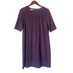 London Style Collection Plum Purple Geometric Textured Shift Dress Size 14 NWT